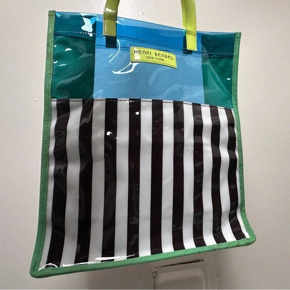 HENRI BENDEL Clear PVC Striped Tote Bag Blue & Green - Picture 5 of 14